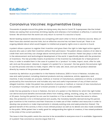 Coronavirus Vaccines: Argumentative Essay