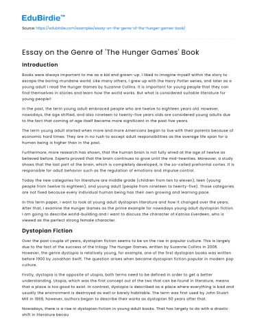 Essay on the Genre of ‘The Hunger Games’ Book