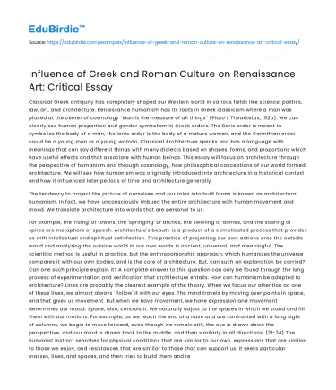 Influence of Greek and Roman Culture on Renaissance Art