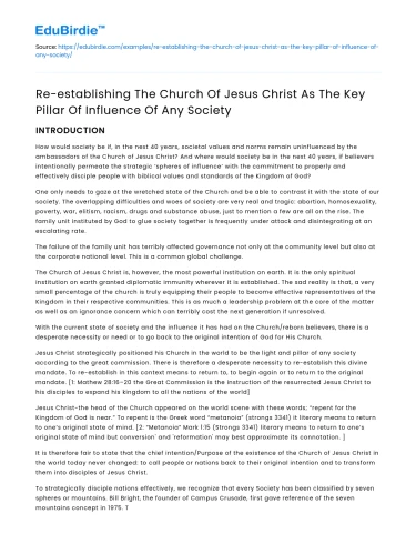 Church of Jesus Christ: Key Influence in Society