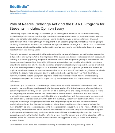 Needle Exchange Act and DARE Program in Idaho