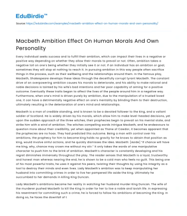 Macbeth Ambition Effect On Human Morals And Own Personality