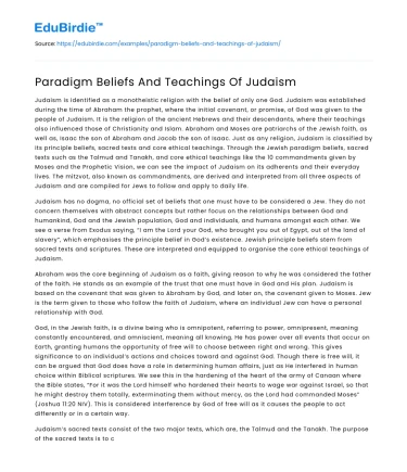 Paradigm Beliefs And Teachings Of Judaism