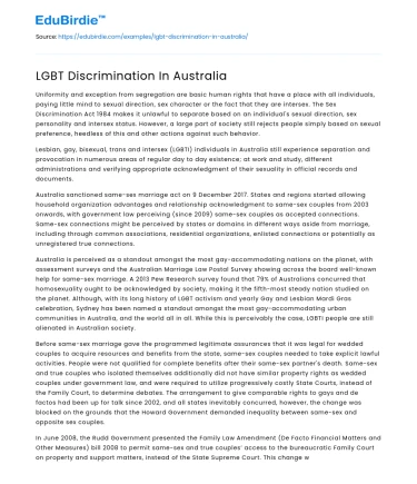 LGBT Discrimination In Australia