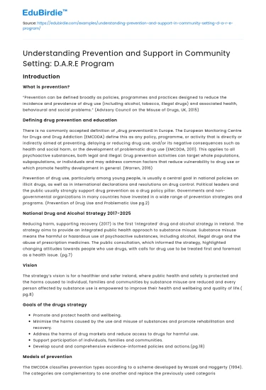 Understanding Prevention and Support in Community Setting: D.A.R.E Program