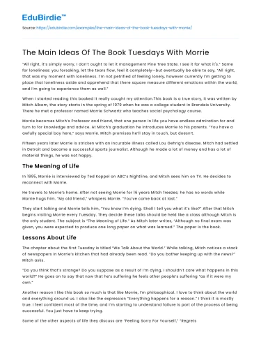 The Main Ideas Of The Book Tuesdays With Morrie