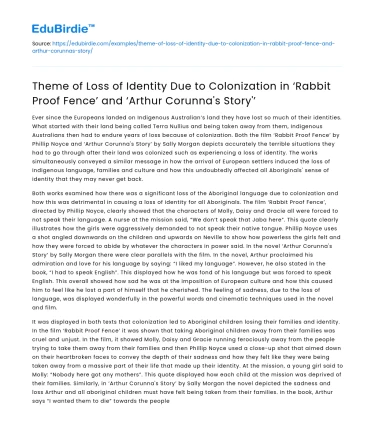 Loss of Identity in ‘Rabbit Proof Fence’ and ‘Arthur Corunna’s Story’