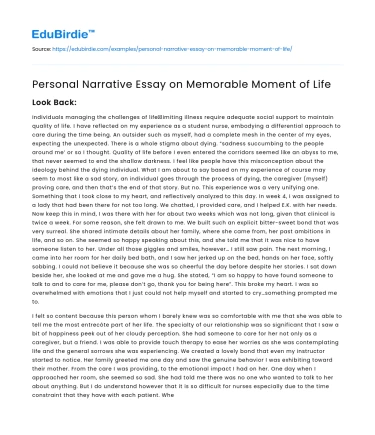 Personal Narrative Essay on Memorable Moment of Life
