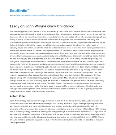 Essay on John Wayne Gacy Childhood