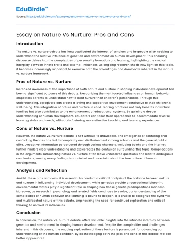 Essay on Nature Vs Nurture: Pros and Cons