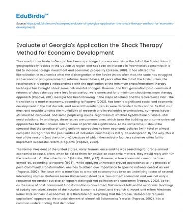 Georgia’s Application of ‘Shock Therapy’ for Economic Development
