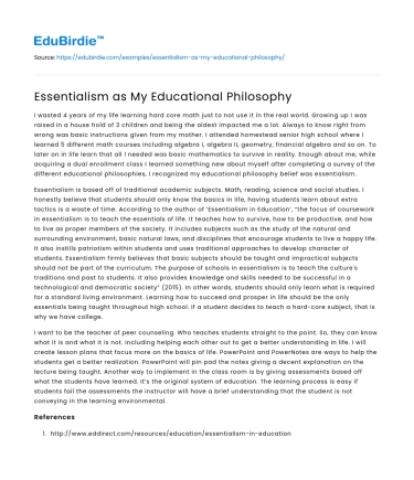 Essentialism as My Educational Philosophy