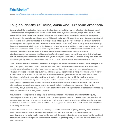 Religion Identity Of Latino, Asian And European American