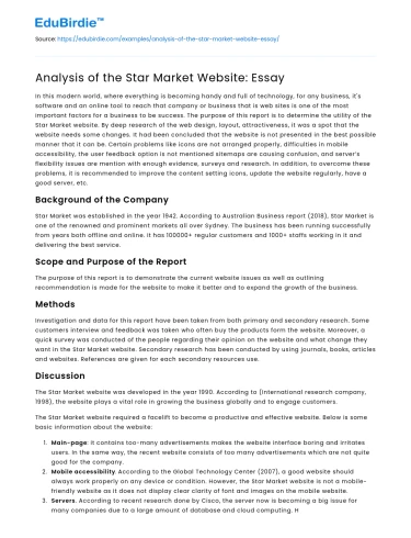 Analysis of the Star Market Website: Essay