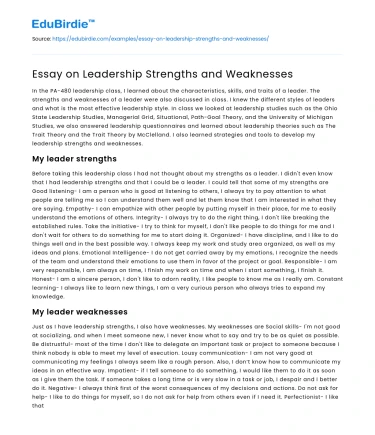 Essay on Leadership Strengths and Weaknesses