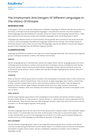 Ethiopia’s Language History: Employment & Dangers