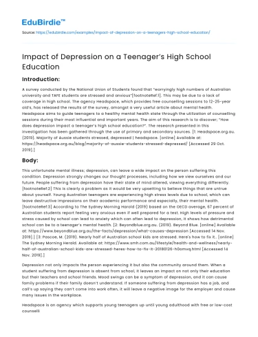 Impact of Depression on a Teenager’s High School Education