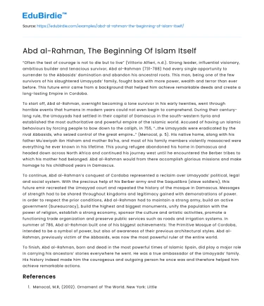 Abd al-Rahman, The Beginning Of Islam Itself
