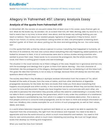 Allegory in ‘Fahrenheit 451’: Literary Analysis Essay