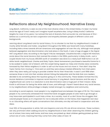 Reflections about My Neighbourhood: Narrative Essay