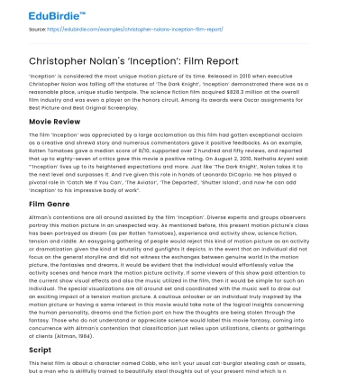 Christopher Nolan’s ‘Inception’: Film Report