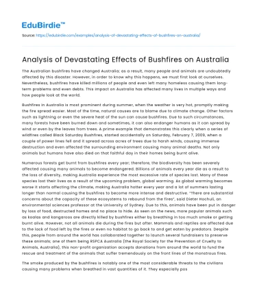 Analysis of Devastating Effects of Bushfires on Australia