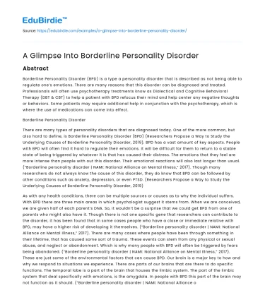 A Glimpse Into Borderline Personality Disorder