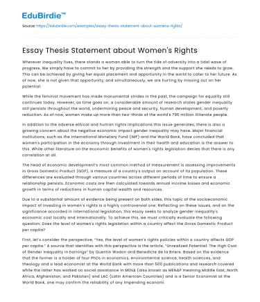 Essay Thesis Statement about Women’s Rights