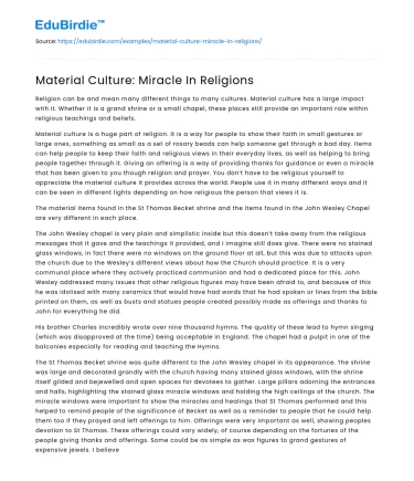 Material Manifestations: Miracles in Religious Traditions