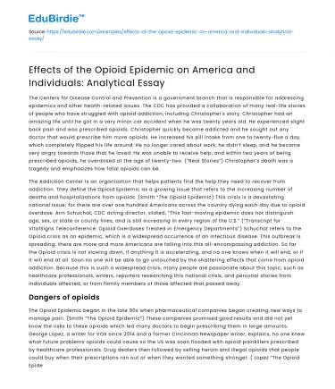 Impact of Opioid Epidemic on America: An Analysis