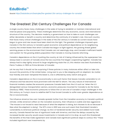 The Greatest 21st Century Challenges For Canada