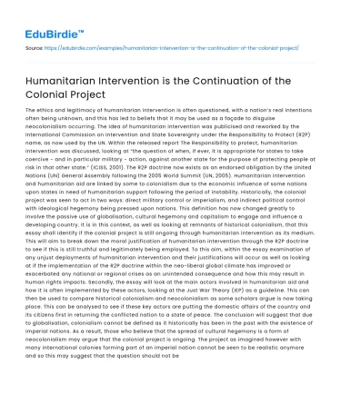 Humanitarian Intervention is the Continuation of the Colonial Project