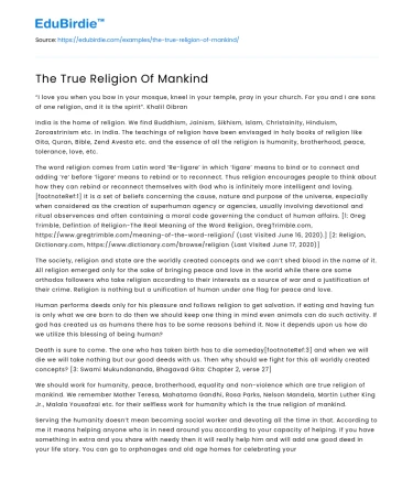The True Religion Of Mankind