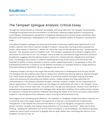 The Tempest’ Epilogue Analysis: Critical Essay