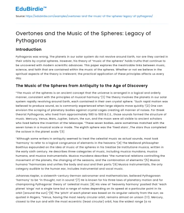 Overtones and the Music of the Spheres: Legacy of Pythagoras