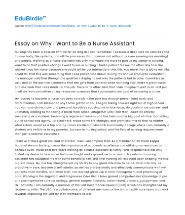 Essay on Why I Want to Be a Nurse Assistant