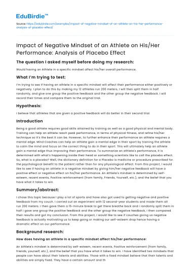 Negative Mindset’s Impact on Athlete Performance: Placebo Effect Analysis