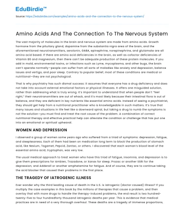 Amino Acids And The Connection To The Nervous System