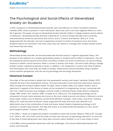 The Psychological and Social Effects of Generalized Anxiety on Students