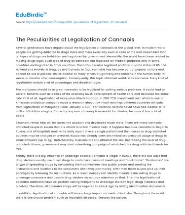 The Peculiarities of Legalization of Cannabis