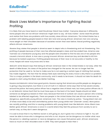 Black Lives Matter’s Importance for Fighting Racial Profiling
