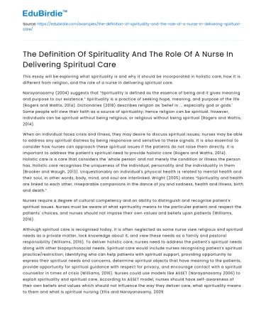 Spirituality and the Nurse’s Role in Spiritual Care