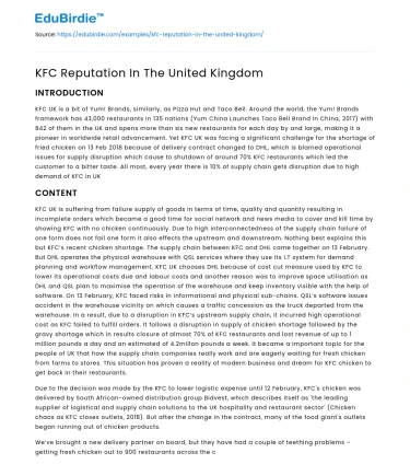 KFC Reputation In The United Kingdom