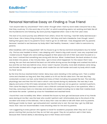 Personal Narrative Essay on Finding a True Friend