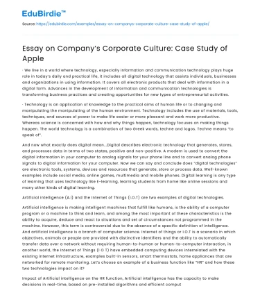Essay on Company’s Corporate Culture: Case Study of Apple