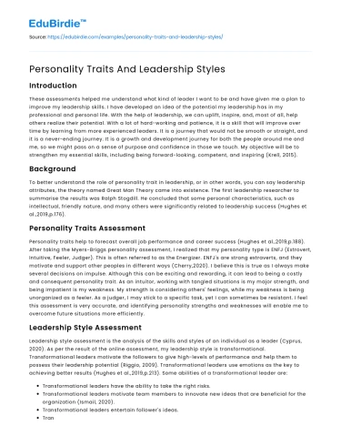 Personality Traits And Leadership Styles