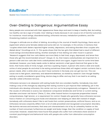 Over-Dieting Is Dangerous: Argumentative Essay