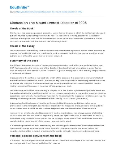 Discussion The Mount Everest Disaster of 1996