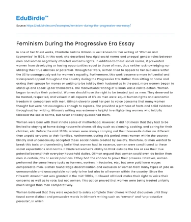 Feminism During the Progressive Era Essay