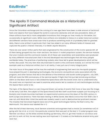 The Apollo 11 Command Module as a Historically Significant Artifact